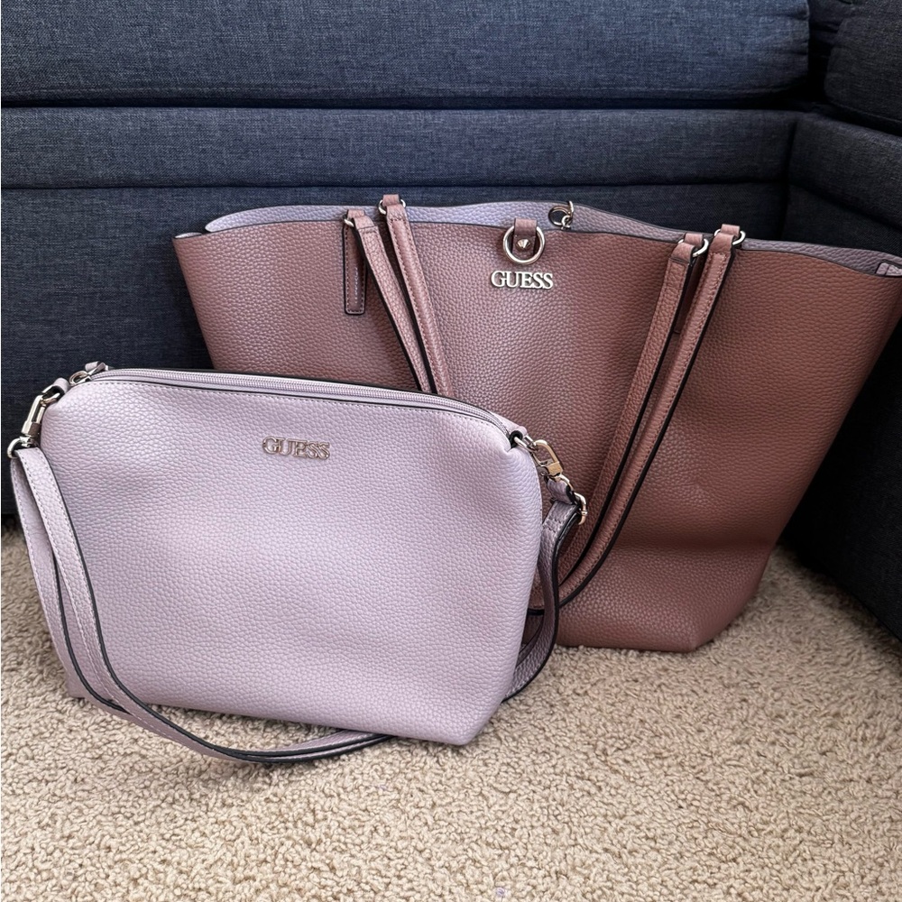 GUESS Reversible Tote Bag - Mauve / Lilac - with Pouch